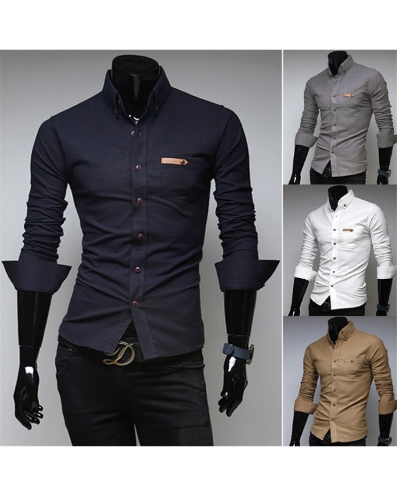 New Arrival  Men'S Clothing Chemise Homme Stylish Slim Fit Unique Neckline  Comfortable  Long Sleeve Shirt 12113